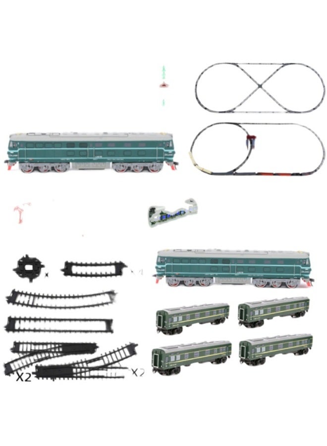 A18 Electric Green Leather Dongfeng 4B Internal Combustion Engine Train Track Luminous Carriage Toy High-speed Rail Train Suit Model-Color:Blue Cat Head + 4.8m Track + 2 Blue Passenger Car Without Lights-Scale:Ordinary Aa Battery - Image 5