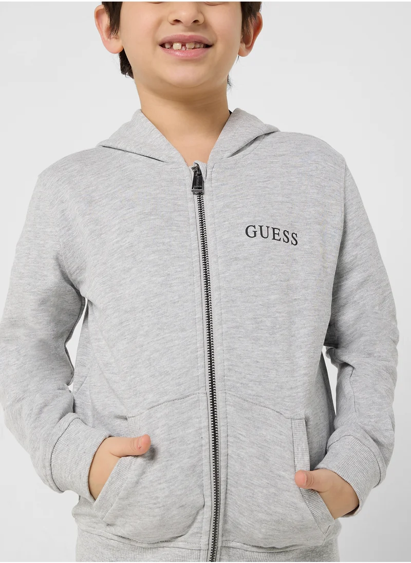 جس Kids Detail Logo Zip Through Hoodie