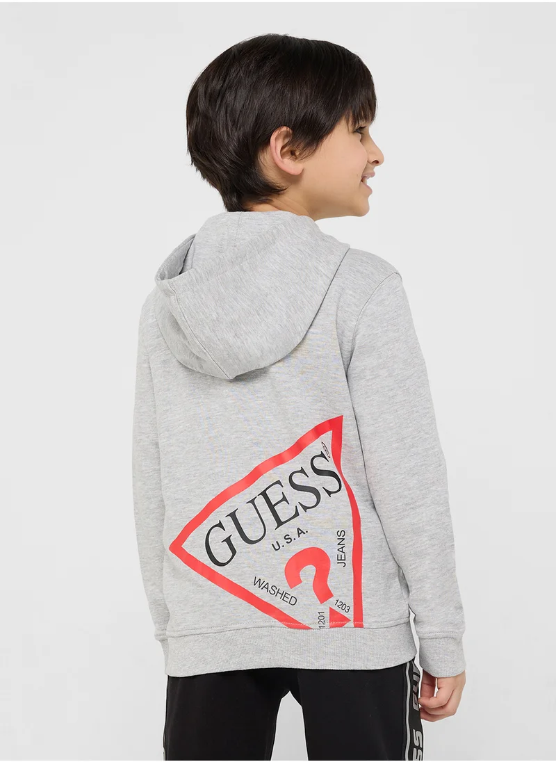 GUESS Kids Detail Logo Zip Through Hoodie