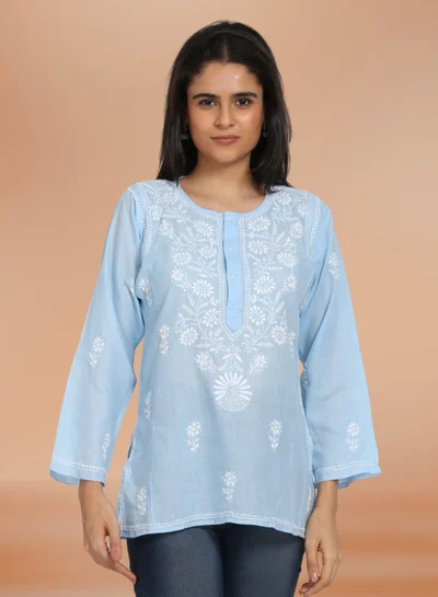 Alaya Women Hand Embroidered Chikankari Cotton Kurti-ALSTV115