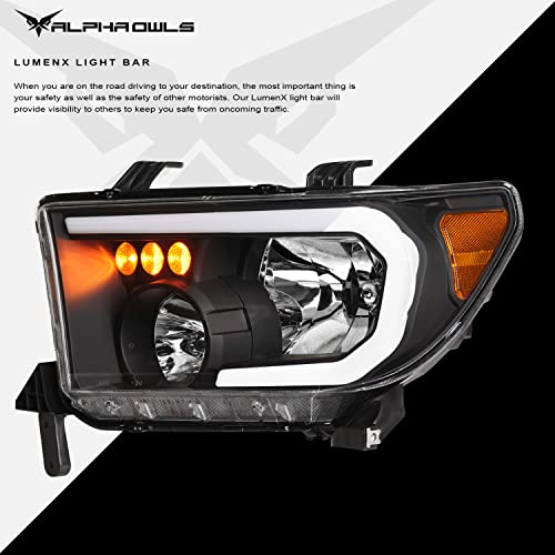 Alpha Owls 8712214 Crystal Headlights With White LED Light Bar - Black Amber Fits 2007-2013 Toyota Tundra / 2008-2017 Toyota Sequoia - Image 4