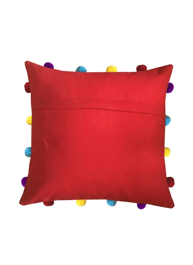 Lushomes - Lushomes Cushion Cover 14x14, Boho Cushion Covers, Sofa Pillow Cover, Cushion Covers with Tassels, Cushion Cover with pom pom (14x14 Inches, Set of 1,Red) - Image 1