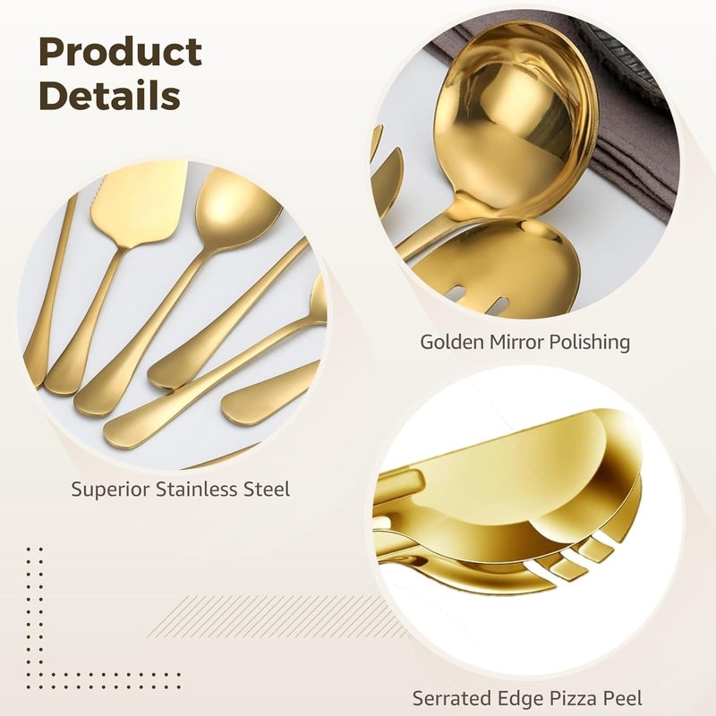 30 Pcs Stainless Steel Serving Set, Gold Polished Buffet Spoons Forks Tongs, For Parties, Catering, Dishwasher Safe - Image 2