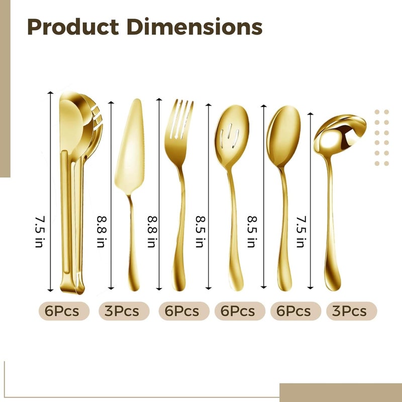 30 Pcs Stainless Steel Serving Set, Gold Polished Buffet Spoons Forks Tongs, For Parties, Catering, Dishwasher Safe - Image 3