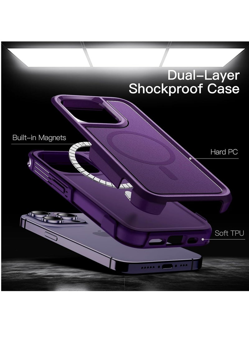 جي تيك iPhone 14 Pro Max 6.7 بوصة متوافق مع MagSafe عالي التحمل بطبقة مزدوجة حماية قوية ضد الصدمات وغطاء مغناطيسي متين للهاتف أرجواني عميق - Image 2