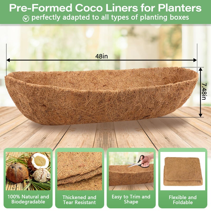 Legigo 2 Pack Trough Coco Liner for Planters- 48 Inch Window Box Liners Coconut Coir Basket Liners, Planter Box Coconut Liner for Window Flower Box Pots, Fence Trough Planter, Wall Planter Basket - Image 2