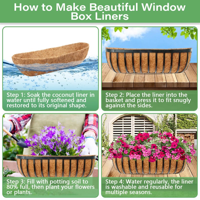 Legigo 2 Pack Trough Coco Liner for Planters- 48 Inch Window Box Liners Coconut Coir Basket Liners, Planter Box Coconut Liner for Window Flower Box Pots, Fence Trough Planter, Wall Planter Basket - Image 4