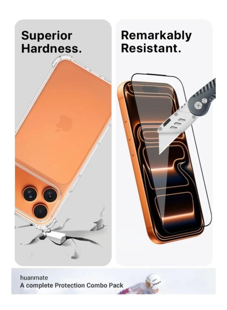 MUDISO iPhone 17 Pro Max Case Clear Cover with Screen Protector & Camera Lens Guard | Anti-Yellowing Transparent Full Body Protection Set | Slim Shockproof Case for iPhone 17 Pro Max 6.9-Inch - Image 5