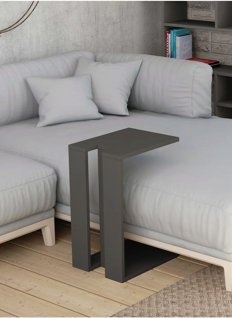 woodx Modern Compact C-Shaped Side Table – Graphite Grey  - Image 1