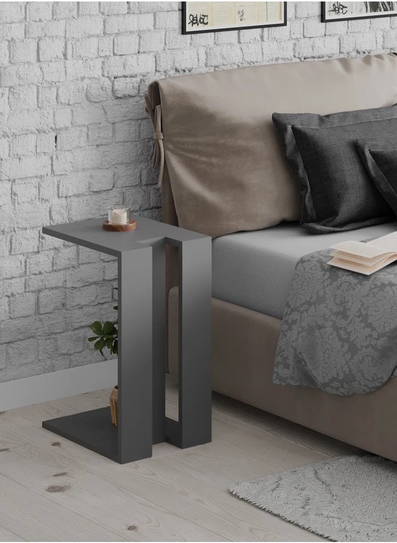woodx Modern Compact C-Shaped Side Table – Graphite Grey  - Image 2