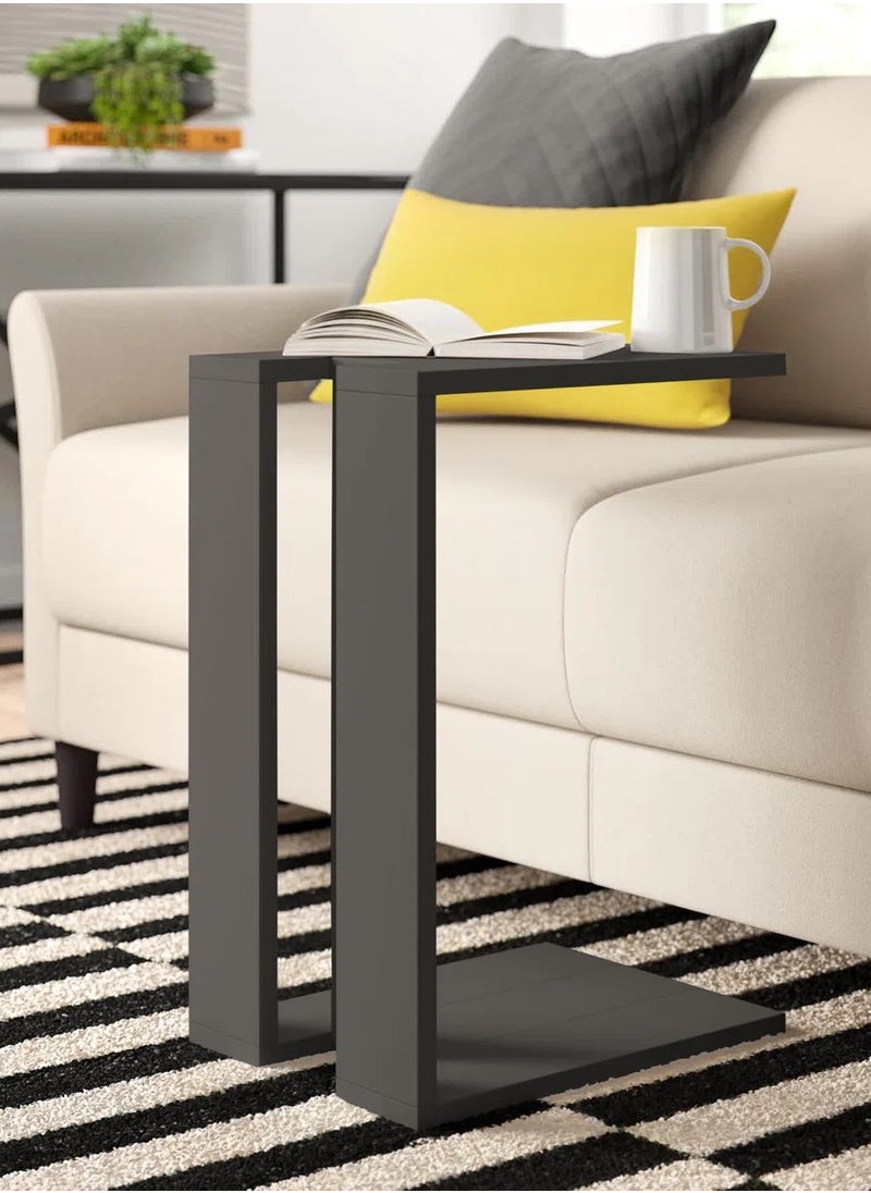 woodx Modern Compact C-Shaped Side Table – Graphite Grey  - Image 3