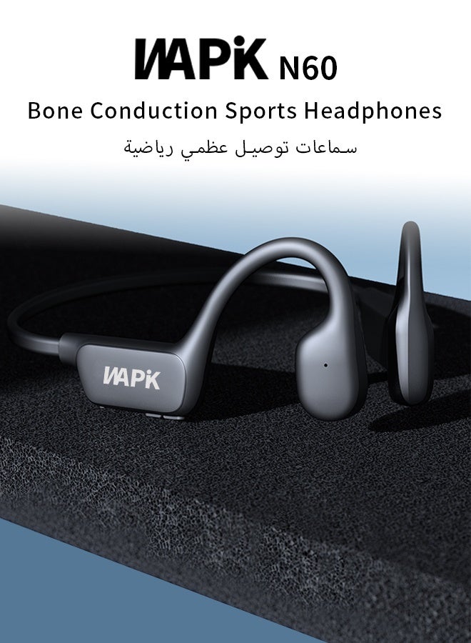 وابيك العلامة التجارية الكورية N60 سماعات رياضية بتوصيل عن طريق العظام، مقاومة للماء IP67، تصميم مفتوح، بلوتوث 5.4، تشغيل لمدة 18 ساعة، وزن خفيف 30 جم، مع ميكروفونات لإلغاء الضوضاء - Image 1