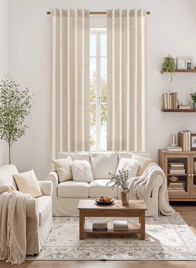 MIULEE Faux Linen Curtains 84 Inch Length 2 Panels Natural Cream Beige Semi Sheer Curtain with Back Tab Rod Pocket, Light Filtering Window Privacy Burlap Drapes for Living Room Bedroom 42W x 84L - Image 2
