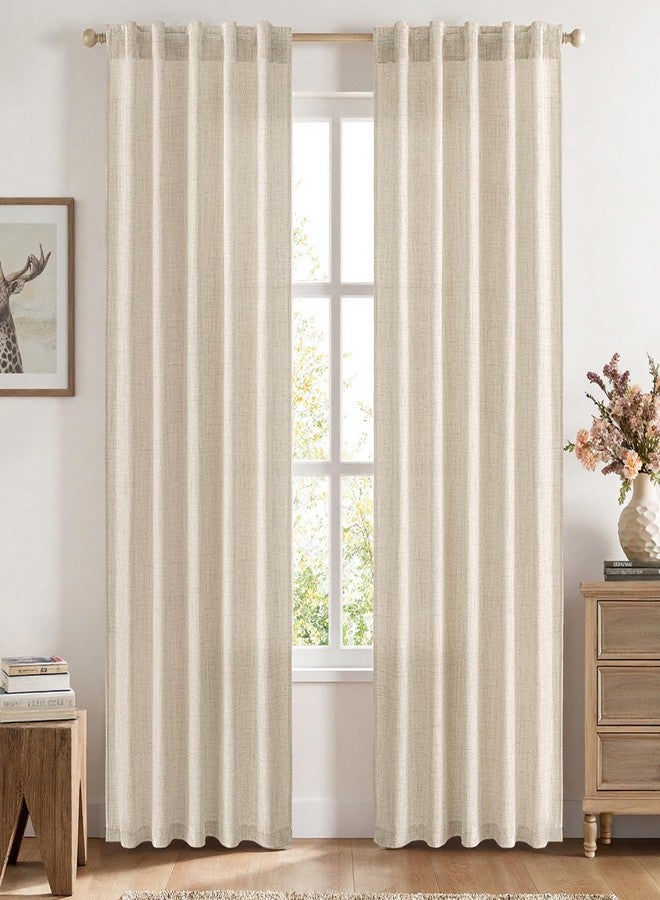 MIULEE Faux Linen Curtains 84 Inch Length 2 Panels Natural Cream Beige Semi Sheer Curtain with Back Tab Rod Pocket, Light Filtering Window Privacy Burlap Drapes for Living Room Bedroom 42W x 84L - Image 1
