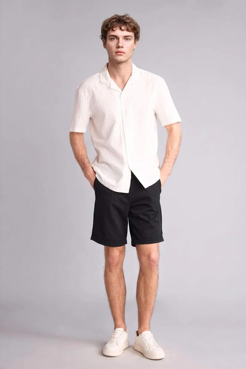 ديفاكتو Regular Fit Resort Neck Cotton Short Sleeve Shirt