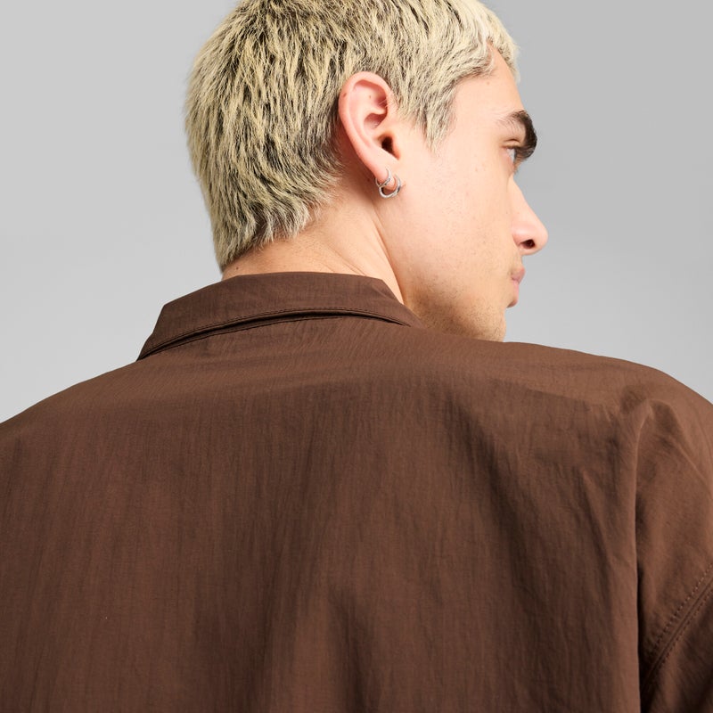 PUMA CLASSICS Mens Brown Woven Relaxed Crew Jacket - Image 5