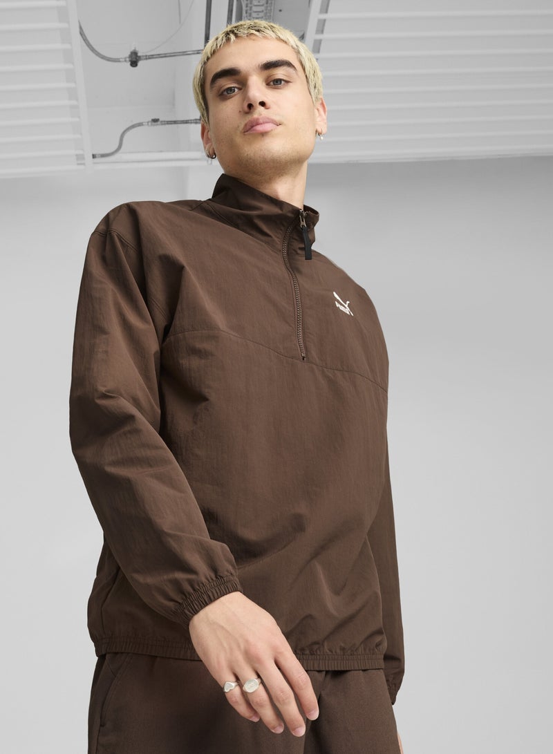 PUMA CLASSICS Mens Brown Woven Relaxed Crew Jacket - Image 1