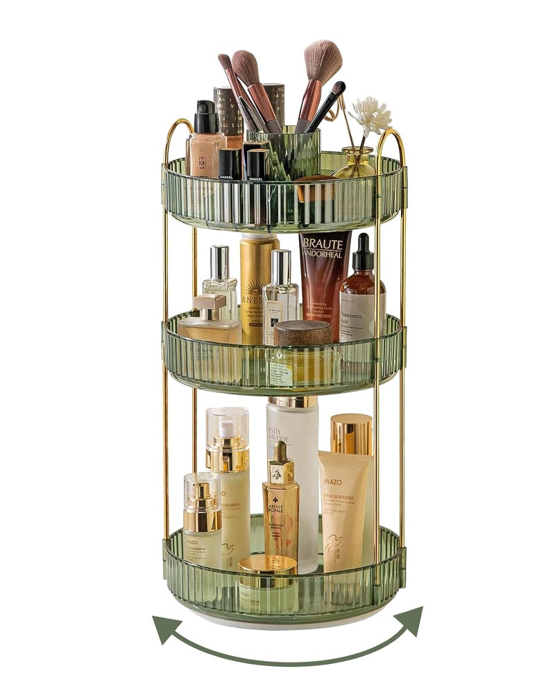 Asayuee 360 Rotating Makeup Organizer3 Tier Large Capacity Make Up Organizers and StorageSkincare Perfume Vanity OrganizersBathroom Cosmetics Storage Organizer Countertop Green - Image 2