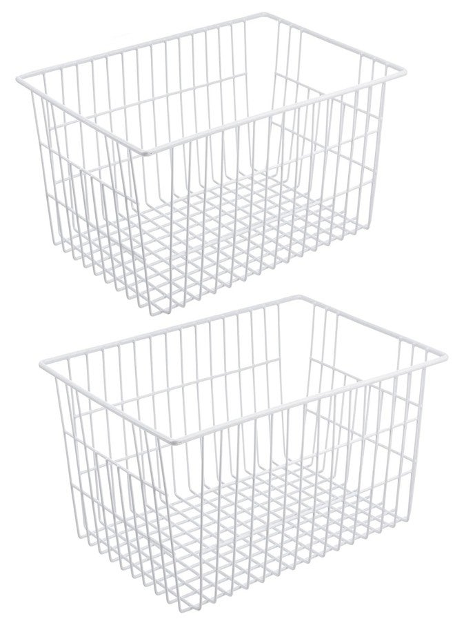 iPEGTOP Wire Storage Freezer Baskets, Set of 2 Large 15.4" Household Metal Organizer Storage Bins Basket for Kitchen Cabinets, Refrigerators, White - Image 1