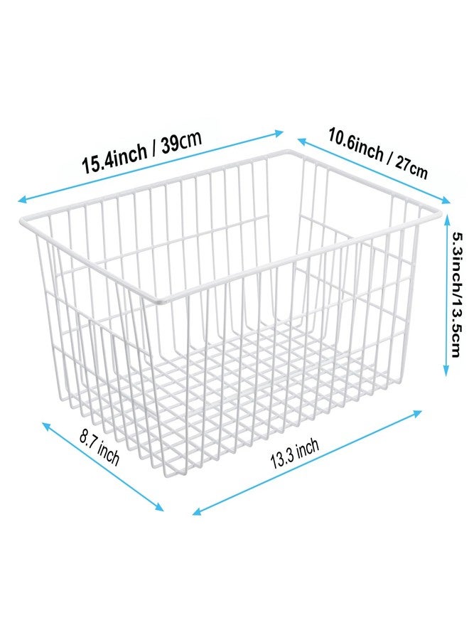 iPEGTOP Wire Storage Freezer Baskets, Set of 2 Large 15.4" Household Metal Organizer Storage Bins Basket for Kitchen Cabinets, Refrigerators, White - Image 2