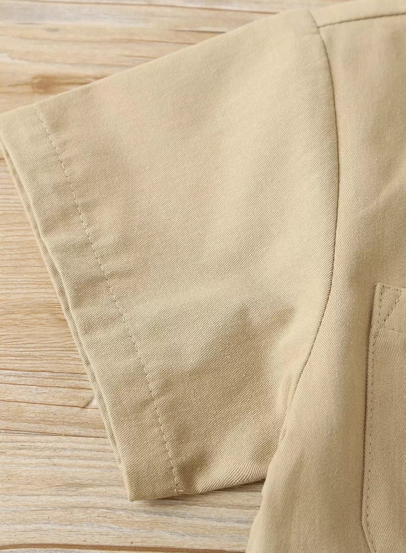 Toddler Boys Button Front Pocket Patched Shirt Jumpsuit - Image 4