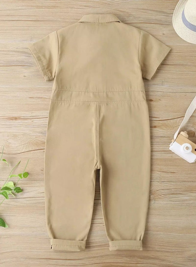 Toddler Boys Button Front Pocket Patched Shirt Jumpsuit - Image 2
