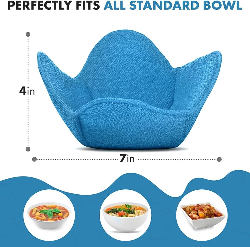 Trendsettings Microwave Bowl Cozies – Heat Resistant Food Warmer & Holder, Microwave Safe, Protects Hands from Hot & Cold Bowls – Set of 4 (Blue) - Image 2
