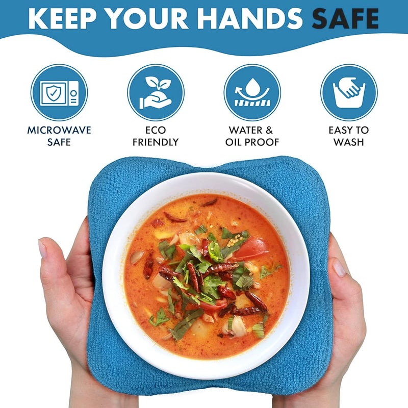 Trendsettings Microwave Bowl Cozies – Heat Resistant Food Warmer & Holder, Microwave Safe, Protects Hands from Hot & Cold Bowls – Set of 4 (Blue) - Image 4