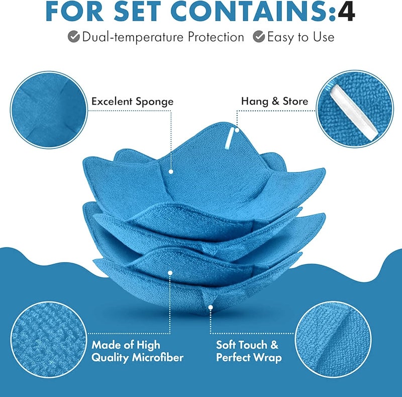Trendsettings Microwave Bowl Cozies – Heat Resistant Food Warmer & Holder, Microwave Safe, Protects Hands from Hot & Cold Bowls – Set of 4 (Blue) - Image 3