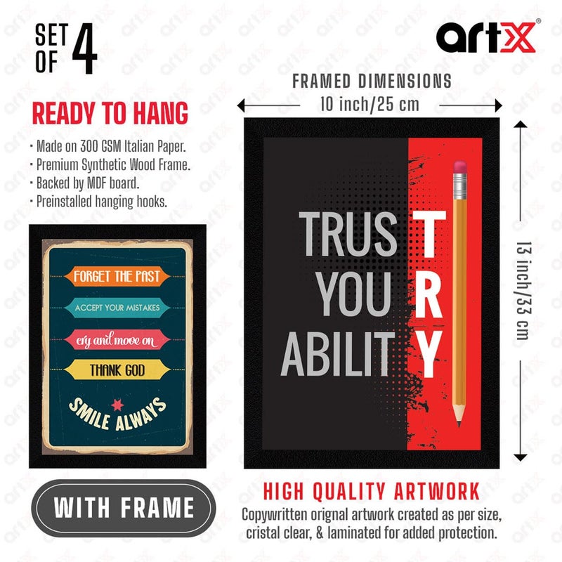 ArtX إطارات جدارية اقتباسات تحفيزية من الورق، متعددة الألوان، ملهمة، 10X13 بوصة لكل منها، 20 X 26 بوصة، مجموعة من 4 (AXF00115-MOT) - Image 2