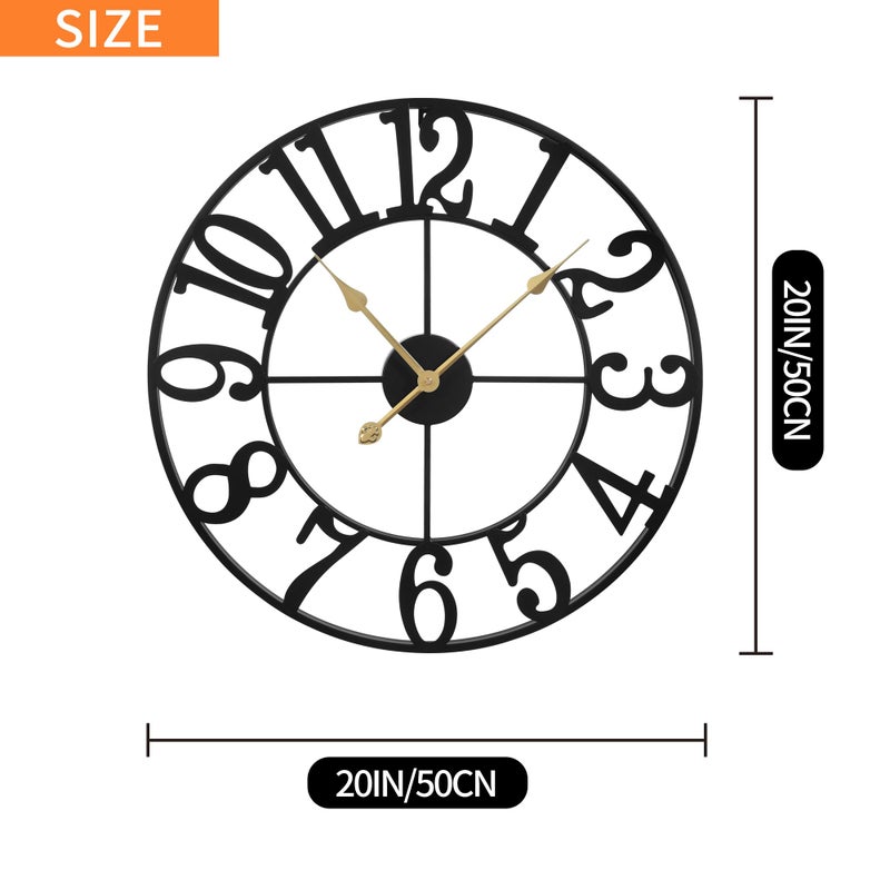 LEIKE Large LED Wall Clocks,Silent,Non Ticking,Battery Operated Rustic Round Modern Big Wood Wall Clock for Living Room, Bedroom,Kitchen,Farmhouse,Office,Home Decor -20" Black,LED,Arabic Number - Image 3