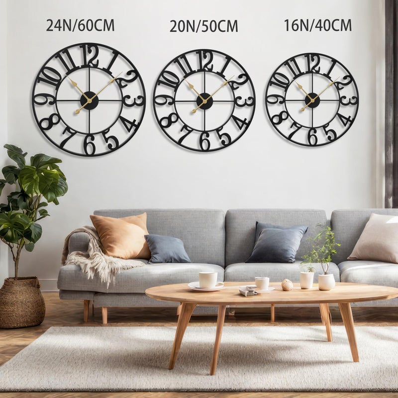 LEIKE Large LED Wall Clocks,Silent,Non Ticking,Battery Operated Rustic Round Modern Big Wood Wall Clock for Living Room, Bedroom,Kitchen,Farmhouse,Office,Home Decor -20" Black,LED,Arabic Number - Image 2