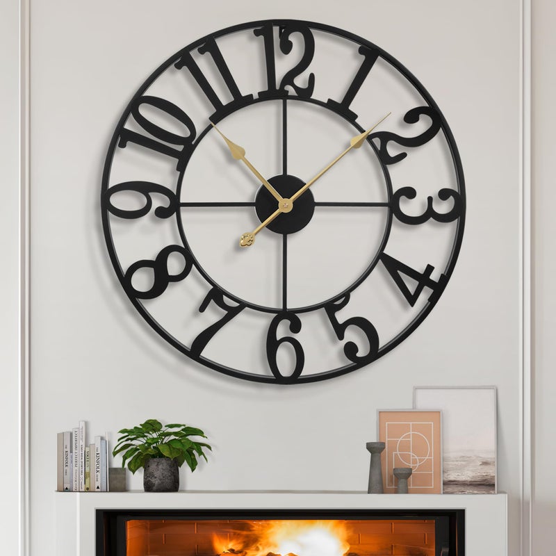LEIKE Large LED Wall Clocks,Silent,Non Ticking,Battery Operated Rustic Round Modern Big Wood Wall Clock for Living Room, Bedroom,Kitchen,Farmhouse,Office,Home Decor -20" Black,LED,Arabic Number - Image 1