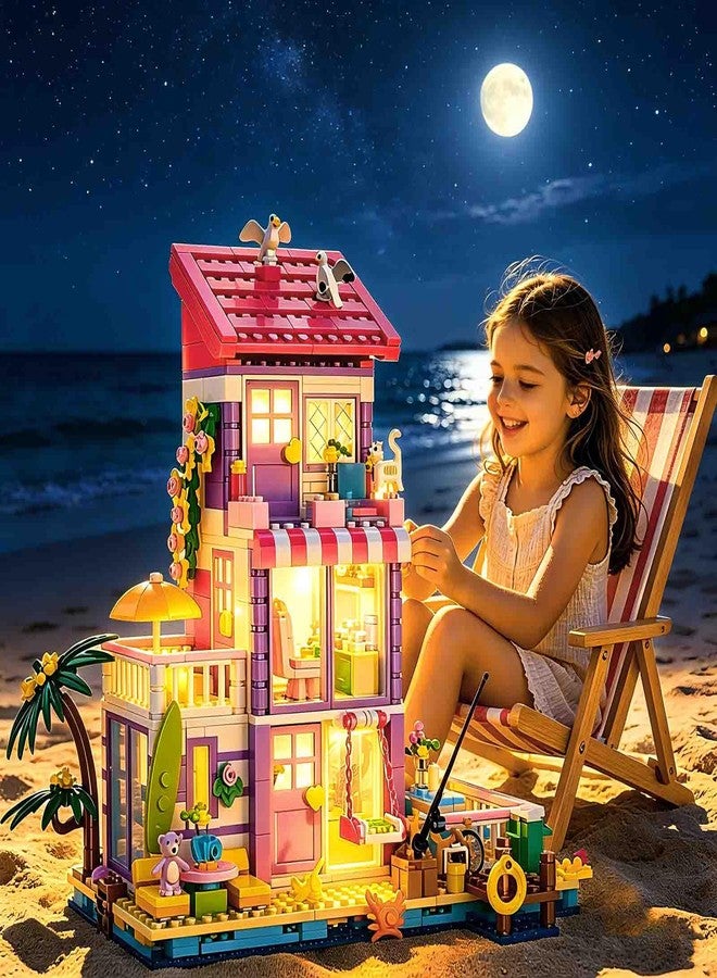 NEWABWN 3 in 1 Pink Beach House Building Set for Girls - 961 PCS Seaside Villa with Light, Compatible with Lego Friends Construction Toys, Creative STEM Birthday Gift for Kids Age 14+ and Up - Image 4