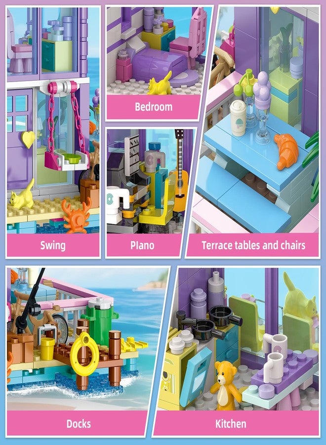 NEWABWN 3 in 1 Pink Beach House Building Set for Girls - 961 PCS Seaside Villa with Light, Compatible with Lego Friends Construction Toys, Creative STEM Birthday Gift for Kids Age 14+ and Up - Image 5