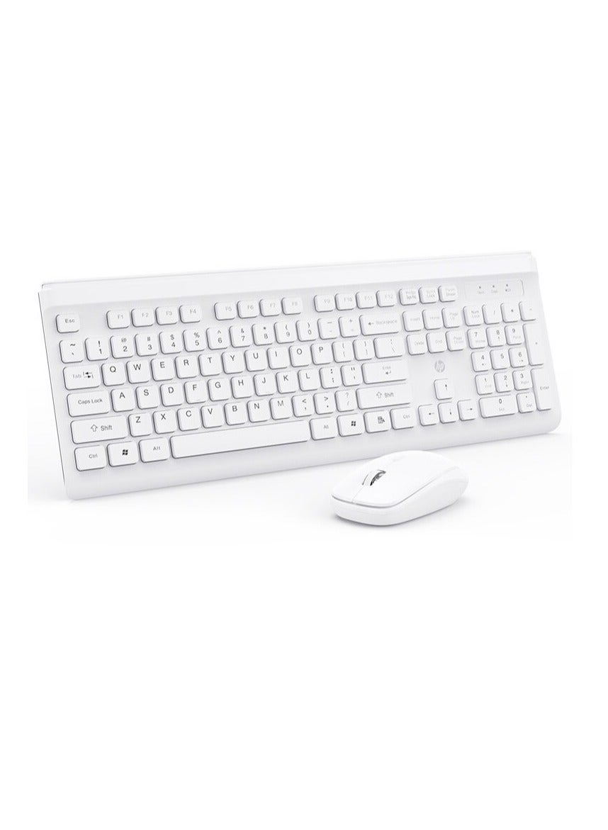 HP CS500 wireless keyboard and mouse combo with 104 keycaps keyboard, plug & play, ergonomic design mouse for office home computer pc laptop WHITE