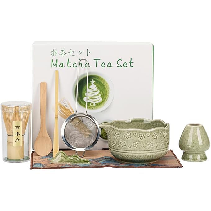 8Pcs Matcha Whisk Set Matcha Tea Set Ceramic Matcha Making Kit With Bowl Bamboo Whisk  Holder Stainless Sifter Tea Towel Scoop  Scoop Rest Perfect For Beginners  Lovers Green
