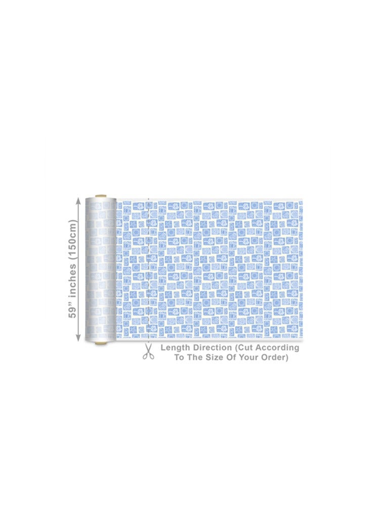 فيلاتو Ù‚Ù…Ø§Ø´ Ø­Ø±ÙŠØ± Ø§Ù„Ù„ÙŠÙ„ Ø¹Ø±Ø§Ù…ÙŠ Ø¨Ø§Ù„ÙŠØ§Ø±Ø¯Ø© Ø¨Ø§Ù„Ù„ÙˆÙ†ÙŠÙ† Ø§Ù„Ø£Ø²Ø±Ù‚ ÙˆØ§Ù„ÙƒØ±ÙŠÙ…ÙŠØŒ Ù…Ø²ÙŠÙ† Ø¨Ø£Ø´Ø¬Ø§Ø± Ø§Ù„Ù†Ø®ÙŠÙ„ ÙˆØ³Ø±Ø·Ø§Ù† Ø§Ù„Ø¨Ø­Ø± ÙˆØ§Ù„Ø£Ù…ÙˆØ§Ø¬ØŒ Ù„Ø®ÙŠØ§Ø·Ø© Ø§Ù„Ø¬Ù„Ø§Ø¨ÙŠØ§Øª Ø§Ù„Ù…Ø®ÙˆÙŠØ±ØŒ Ø¹Ø±Ø¶ 58 Ø¨ÙˆØµØ© - Image 2