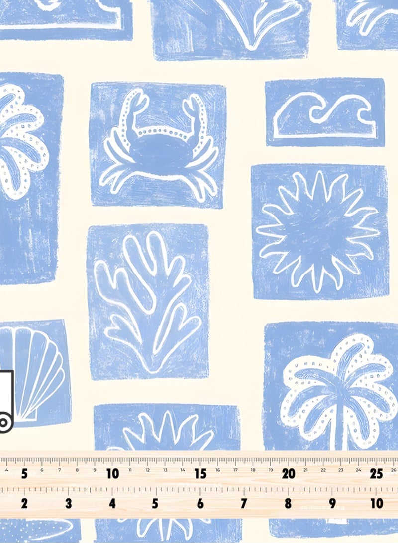 فيلاتو Ù‚Ù…Ø§Ø´ Ø­Ø±ÙŠØ± Ø§Ù„Ù„ÙŠÙ„ Ø¹Ø±Ø§Ù…ÙŠ Ø¨Ø§Ù„ÙŠØ§Ø±Ø¯Ø© Ø¨Ø§Ù„Ù„ÙˆÙ†ÙŠÙ† Ø§Ù„Ø£Ø²Ø±Ù‚ ÙˆØ§Ù„ÙƒØ±ÙŠÙ…ÙŠØŒ Ù…Ø²ÙŠÙ† Ø¨Ø£Ø´Ø¬Ø§Ø± Ø§Ù„Ù†Ø®ÙŠÙ„ ÙˆØ³Ø±Ø·Ø§Ù† Ø§Ù„Ø¨Ø­Ø± ÙˆØ§Ù„Ø£Ù…ÙˆØ§Ø¬ØŒ Ù„Ø®ÙŠØ§Ø·Ø© Ø§Ù„Ø¬Ù„Ø§Ø¨ÙŠØ§Øª Ø§Ù„Ù…Ø®ÙˆÙŠØ±ØŒ Ø¹Ø±Ø¶ 58 Ø¨ÙˆØµØ© - Image 4