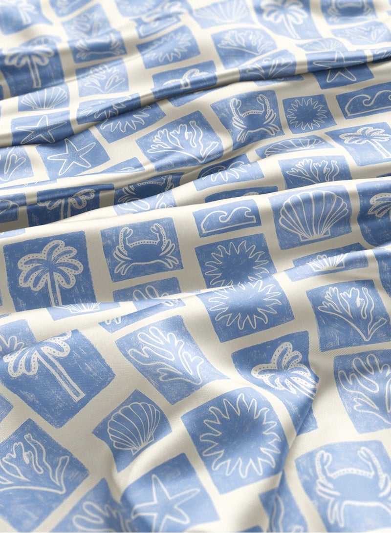 فيلاتو Ù‚Ù…Ø§Ø´ Ø­Ø±ÙŠØ± Ø§Ù„Ù„ÙŠÙ„ Ø¹Ø±Ø§Ù…ÙŠ Ø¨Ø§Ù„ÙŠØ§Ø±Ø¯Ø© Ø¨Ø§Ù„Ù„ÙˆÙ†ÙŠÙ† Ø§Ù„Ø£Ø²Ø±Ù‚ ÙˆØ§Ù„ÙƒØ±ÙŠÙ…ÙŠØŒ Ù…Ø²ÙŠÙ† Ø¨Ø£Ø´Ø¬Ø§Ø± Ø§Ù„Ù†Ø®ÙŠÙ„ ÙˆØ³Ø±Ø·Ø§Ù† Ø§Ù„Ø¨Ø­Ø± ÙˆØ§Ù„Ø£Ù…ÙˆØ§Ø¬ØŒ Ù„Ø®ÙŠØ§Ø·Ø© Ø§Ù„Ø¬Ù„Ø§Ø¨ÙŠØ§Øª Ø§Ù„Ù…Ø®ÙˆÙŠØ±ØŒ Ø¹Ø±Ø¶ 58 Ø¨ÙˆØµØ© - Image 3