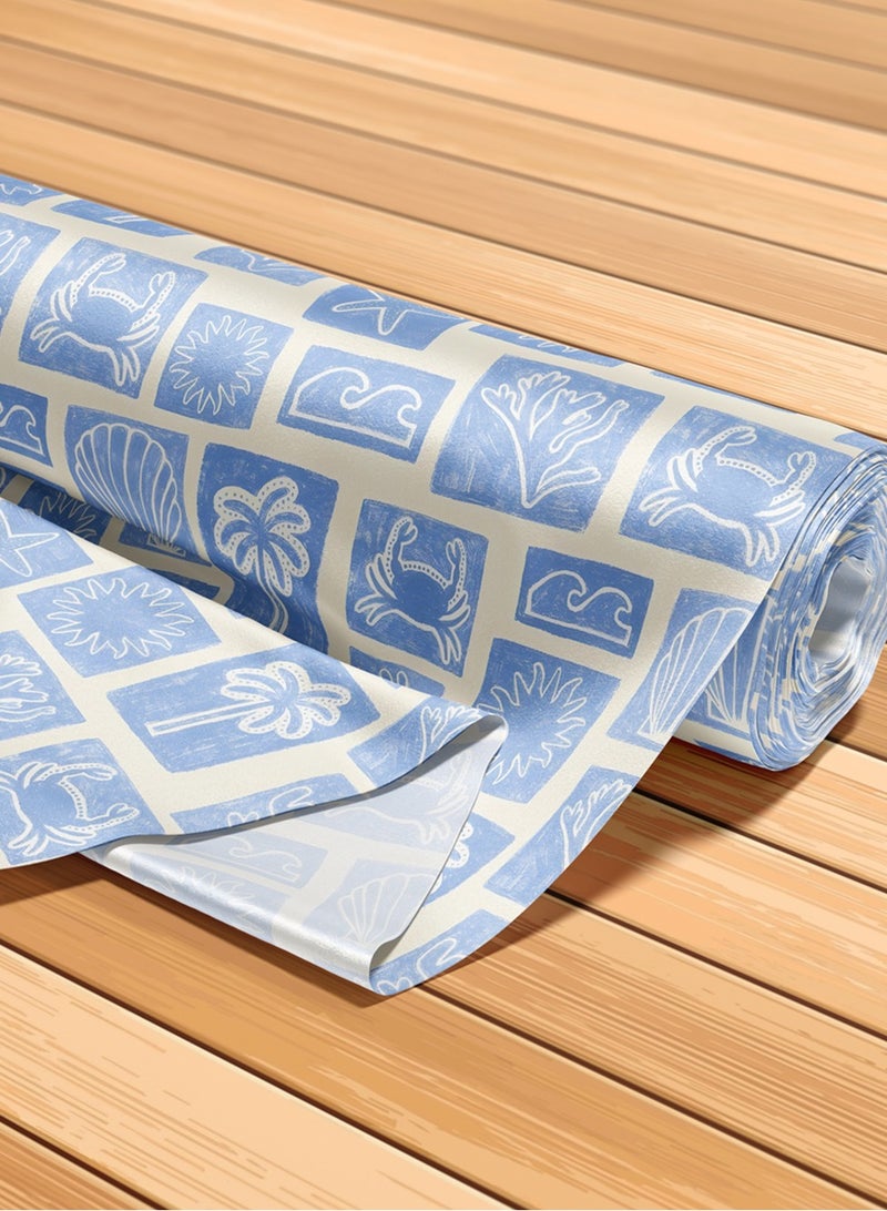 فيلاتو Ù‚Ù…Ø§Ø´ Ø­Ø±ÙŠØ± Ø§Ù„Ù„ÙŠÙ„ Ø¹Ø±Ø§Ù…ÙŠ Ø¨Ø§Ù„ÙŠØ§Ø±Ø¯Ø© Ø¨Ø§Ù„Ù„ÙˆÙ†ÙŠÙ† Ø§Ù„Ø£Ø²Ø±Ù‚ ÙˆØ§Ù„ÙƒØ±ÙŠÙ…ÙŠØŒ Ù…Ø²ÙŠÙ† Ø¨Ø£Ø´Ø¬Ø§Ø± Ø§Ù„Ù†Ø®ÙŠÙ„ ÙˆØ³Ø±Ø·Ø§Ù† Ø§Ù„Ø¨Ø­Ø± ÙˆØ§Ù„Ø£Ù…ÙˆØ§Ø¬ØŒ Ù„Ø®ÙŠØ§Ø·Ø© Ø§Ù„Ø¬Ù„Ø§Ø¨ÙŠØ§Øª Ø§Ù„Ù…Ø®ÙˆÙŠØ±ØŒ Ø¹Ø±Ø¶ 58 Ø¨ÙˆØµØ© - Image 5