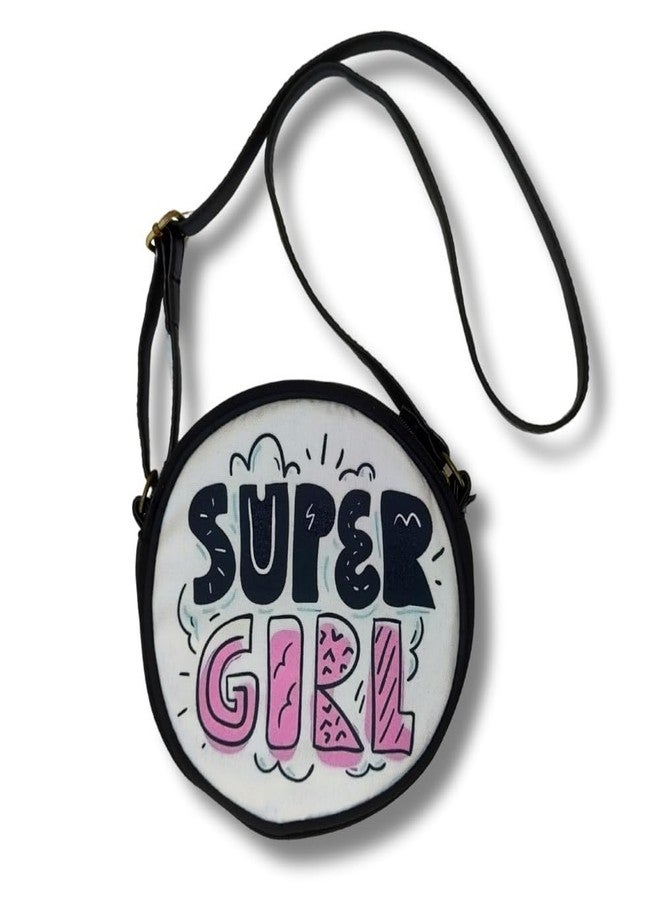 Roundsun Printed Black Canvas Round Sling Bag | Main Zip Closure | Inner Pocket With Zip Closure | Adjustable Strap (Super Girl) - Image 2