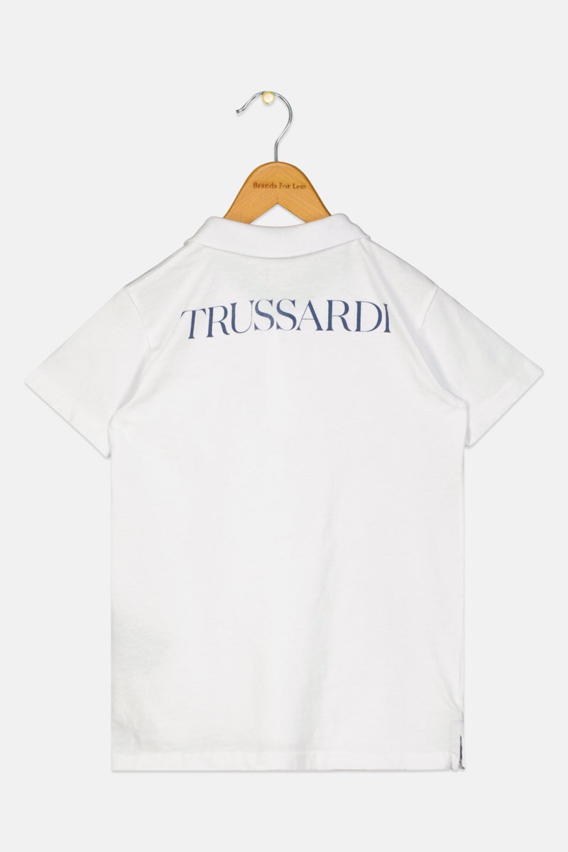 TRUSSARDI Toddlers Boy Embroidered Logo Short Sleeve  Polo Shirt, White - Image 3