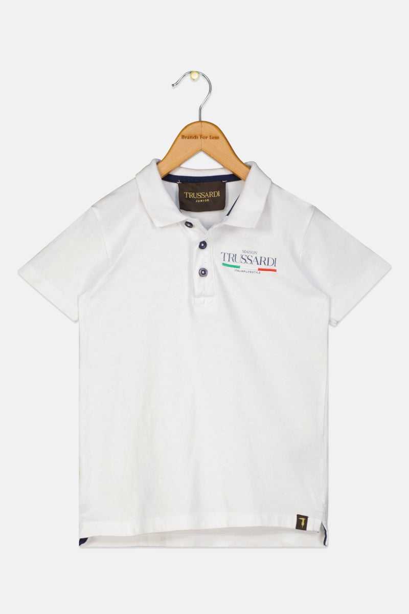 TRUSSARDI Toddlers Boy Embroidered Logo Short Sleeve  Polo Shirt, White - Image 2