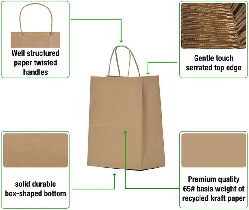 Aakriti Craft Paper Bags, Rakhi Gift Bags with Handles, Craft Shopping Bags in Bulk for Boutiques, Small Business, Retail Stores, Gifts & Merchandise (BROWN-50PCS, SMALL-8.5x4.5x11 INCH) - Image 4