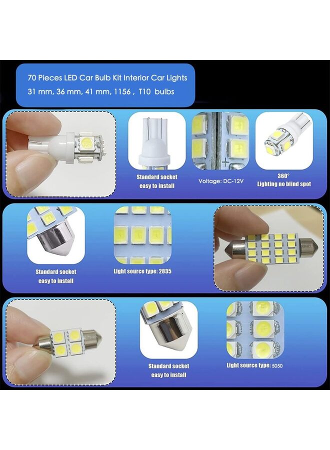 Generic 70 Pieces LED Car Bulb Kit Interior Car Lights LED Dome Light LED Bulbs Replacement Festoon Bulbs for Car Map Dome Trunk Cargo Door Courtesy License Plate Light  - Image 4