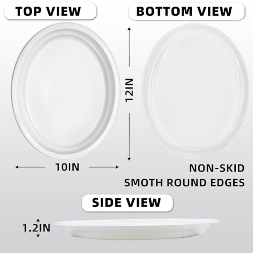 BONSINY 50 Count Disposable Plates for Graduation Party - Oval White Plastic Plates for Birthday, Picnic, BBQ, Patriotic Day, World Cup Supplies (10" x 12") - Image 2