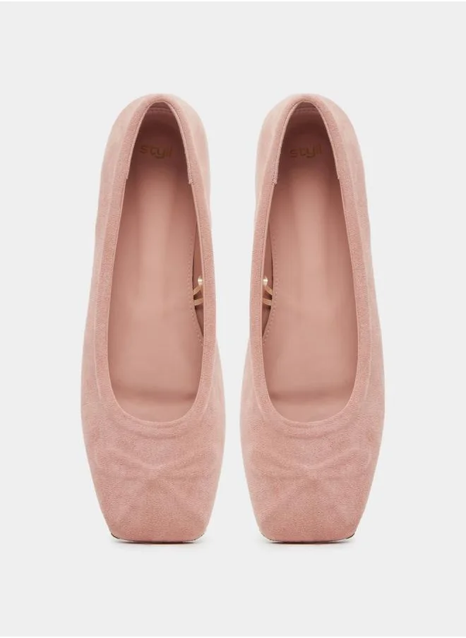 Styli Square Toe Slip-on Flat Ballerinas Shoes