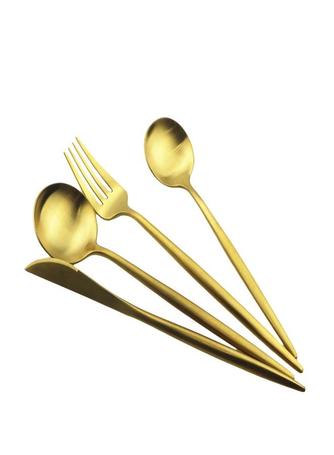 Gugrida Gold Flatware, Royal 5 Piece Luxury Matte Finish 18/10 Stainless Steel Tableware Sets for 1 Including Forks Spoons Knives, Camping Silverware Travel Utensils Set Cutlery (Gold) - Image 5