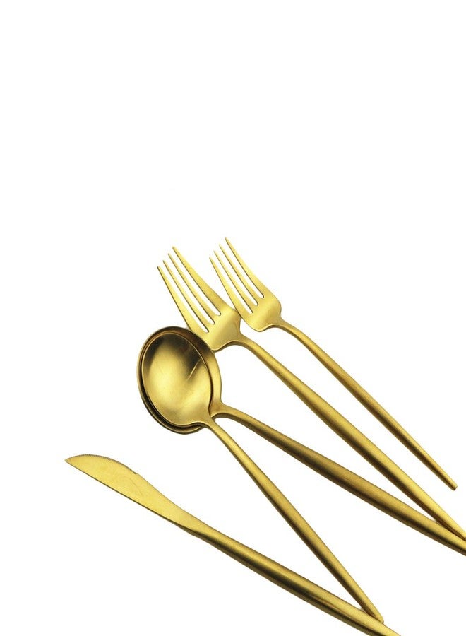 Gugrida Gold Flatware, Royal 5 Piece Luxury Matte Finish 18/10 Stainless Steel Tableware Sets for 1 Including Forks Spoons Knives, Camping Silverware Travel Utensils Set Cutlery (Gold) - Image 4